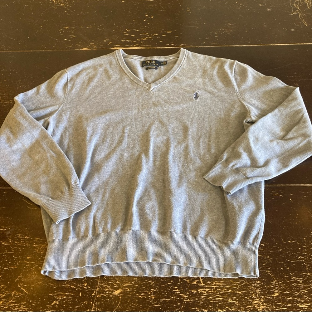 POLO BY RALPH LAUREN MEN PIMA COTTON V NECK SWEATER LONG SLEEVE SIZE Medium Blue
